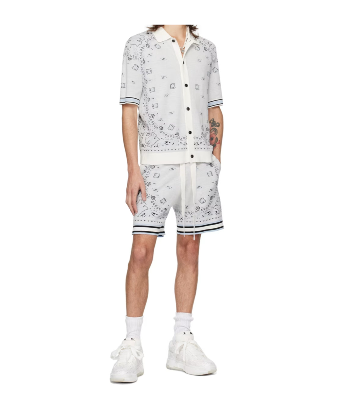 Amiri Bandana Jacquard Logo Pattern Shorts In White