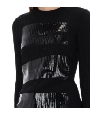 Mm6 Maison Margiela Knitwear With Glossy Panel And Ribbed Texture In Black