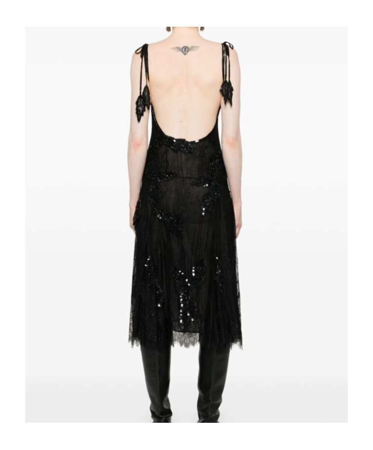 Blumarine Sequin-embellished Lace Gown In Black