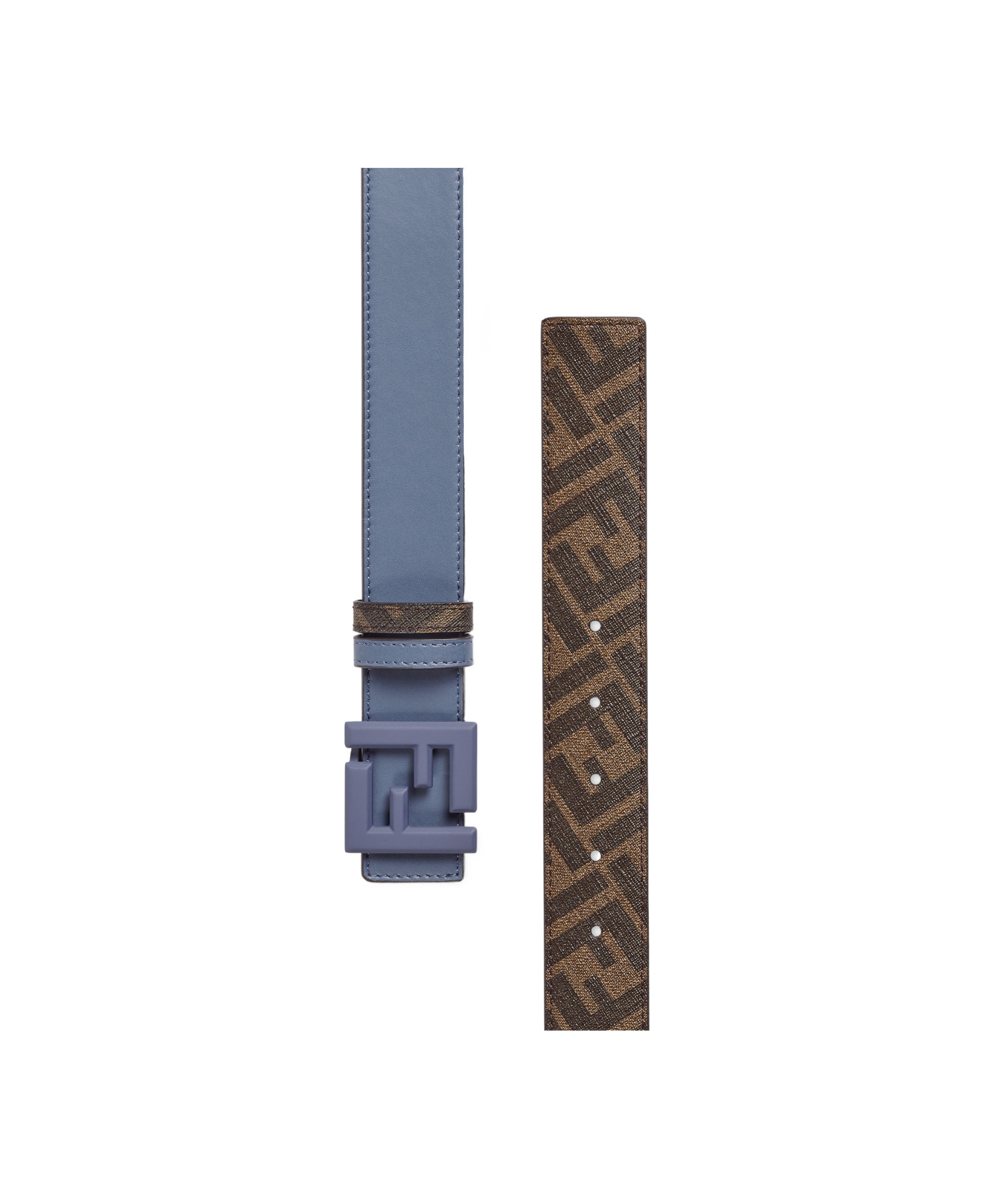 Fendi Blue Leather And Brown Ff Canvas Reversible Belt In Blue