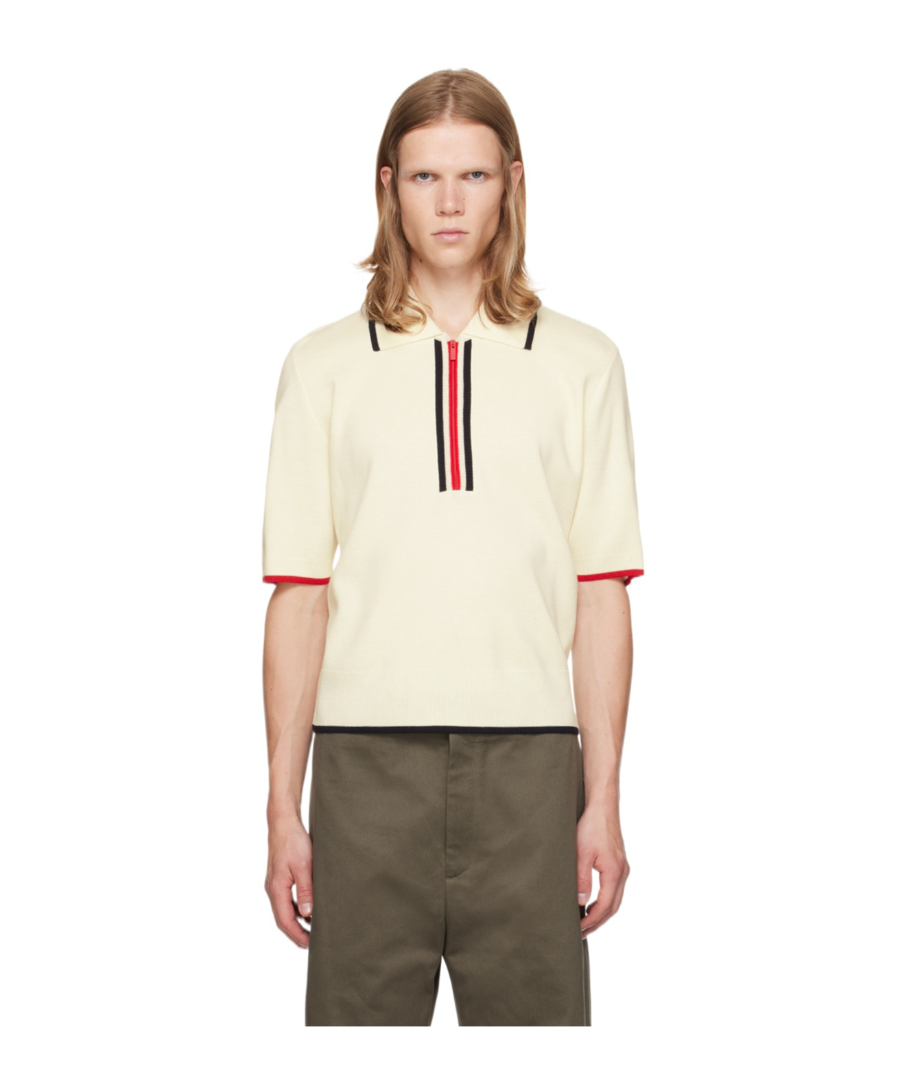 Thom Browne Rwb Stripe Short Sleeves Milano Stitch Polo In White