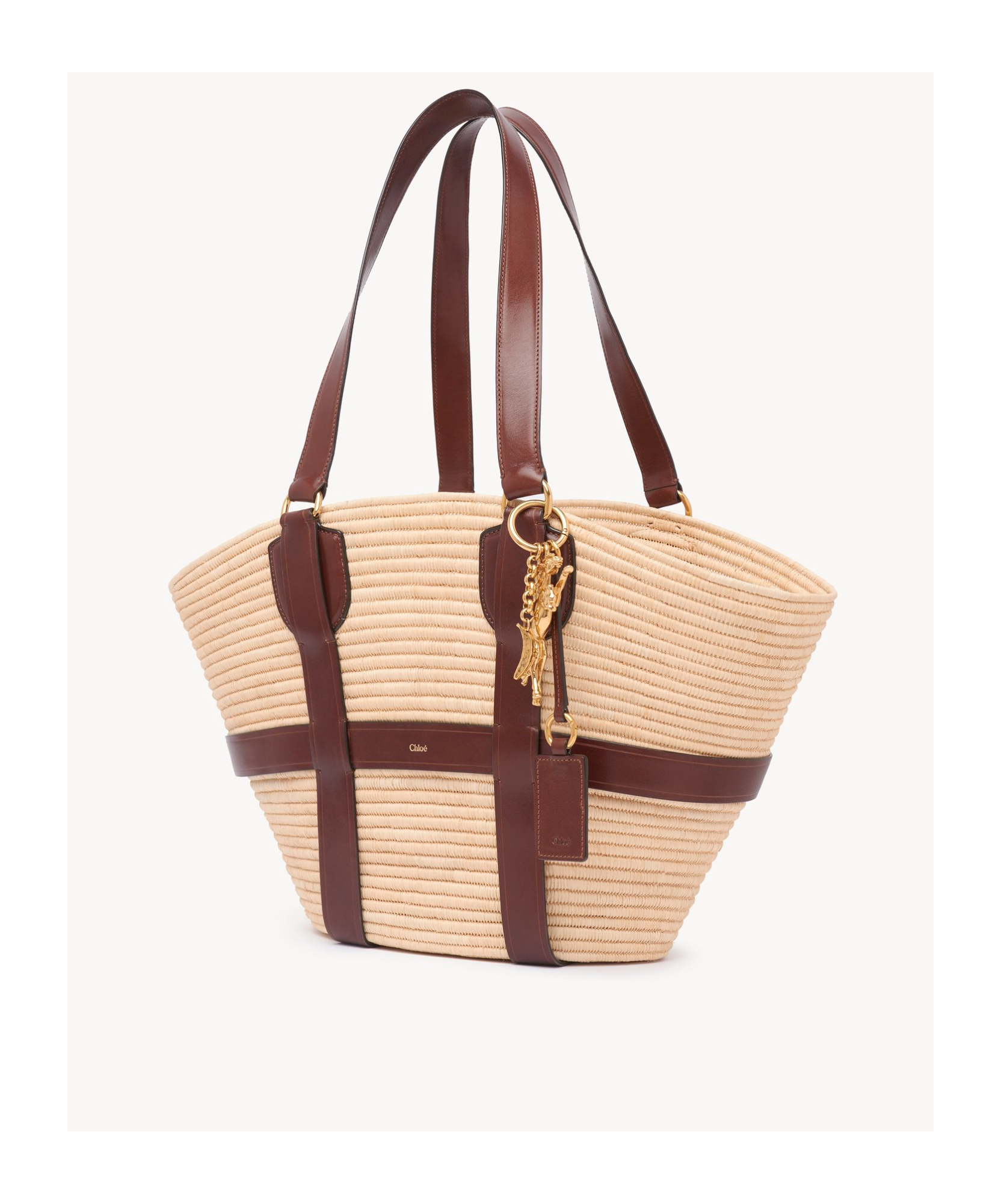 Chloé Kerala Large Basket Tote Bag In Fabric And Leather In Nude