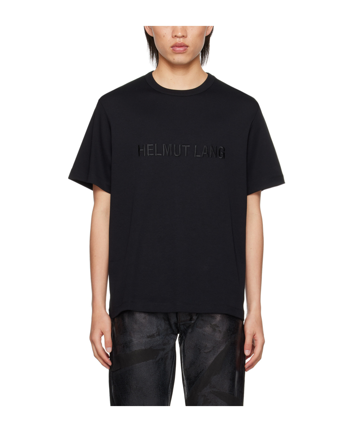 Helmut Lang Relaxed Fit Crew Neck T-shirt With Embossed Logo In Black