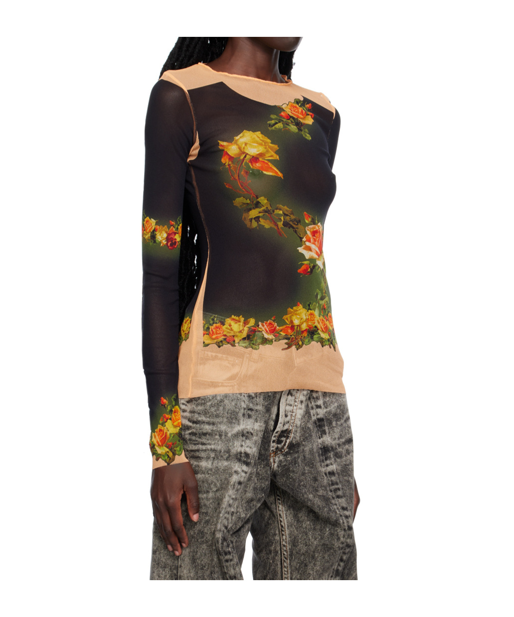 Jean Paul Gaultier Rose-print Long-sleeve Top