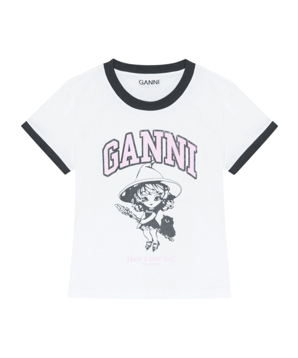 Ganni White T-shirt With Lettering Logo And Front And Back Print In Cotton Woman In White
