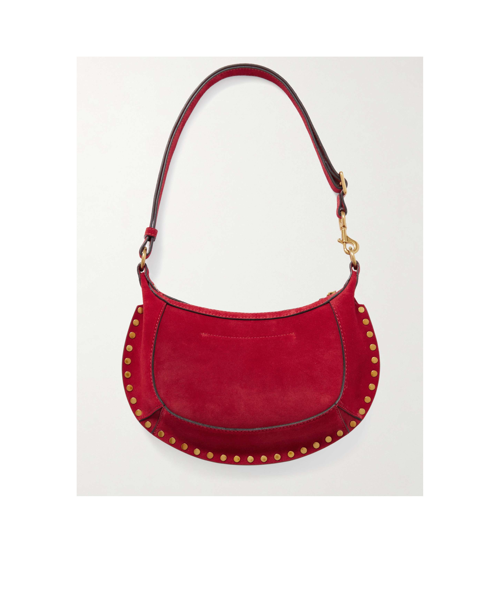 Isabel Marant Oskan Moon Studded Suede Shoulder Bag In Red