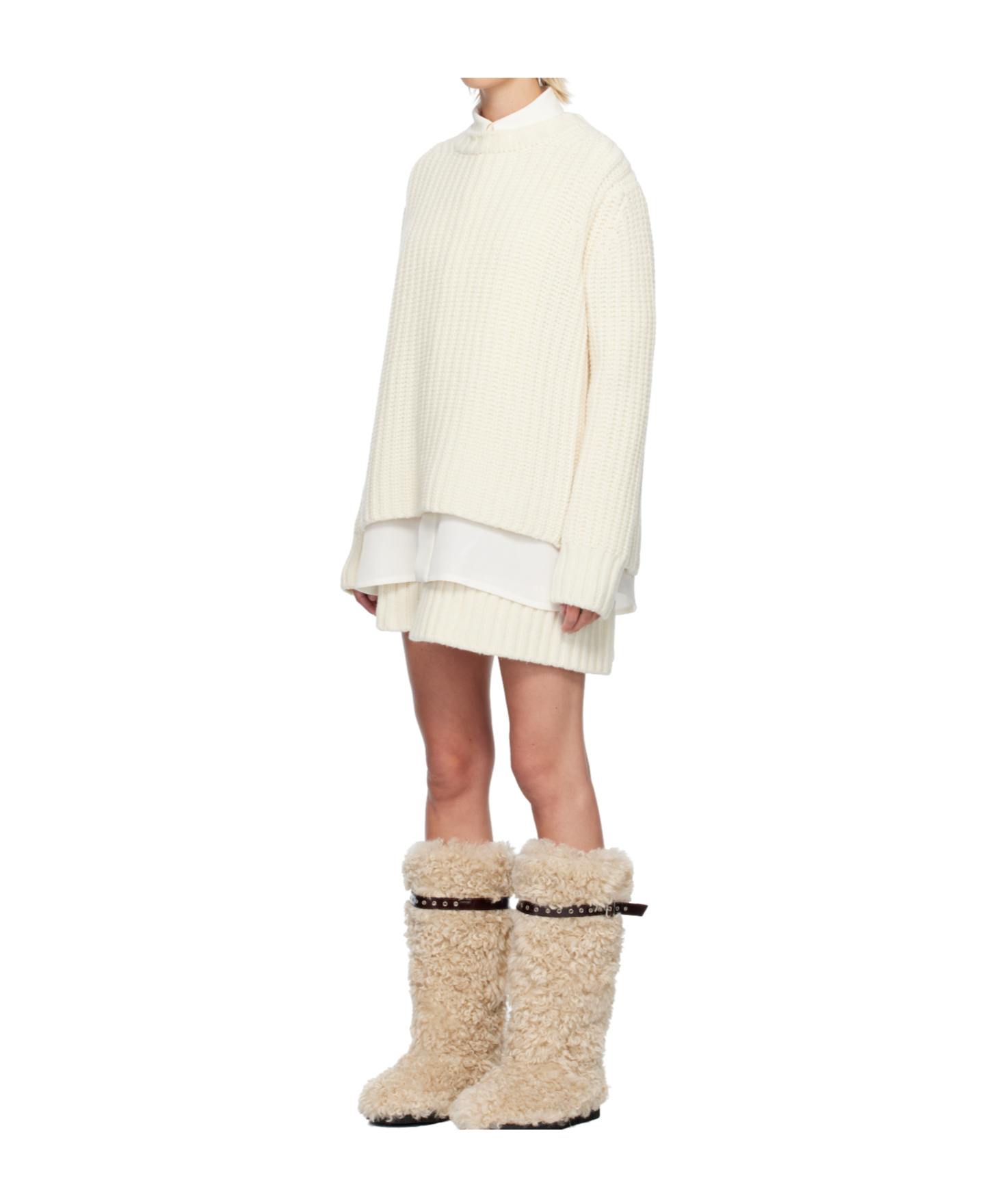 Sacai Ribbed-knit Silk And Cotton-blend Mini Dress In White