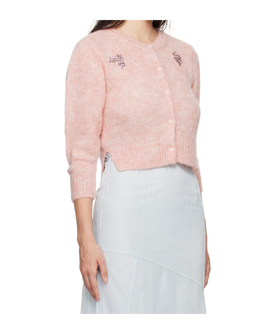 Simone Rocha Pink Cropped Alpaca Knit Cardigan In Pink