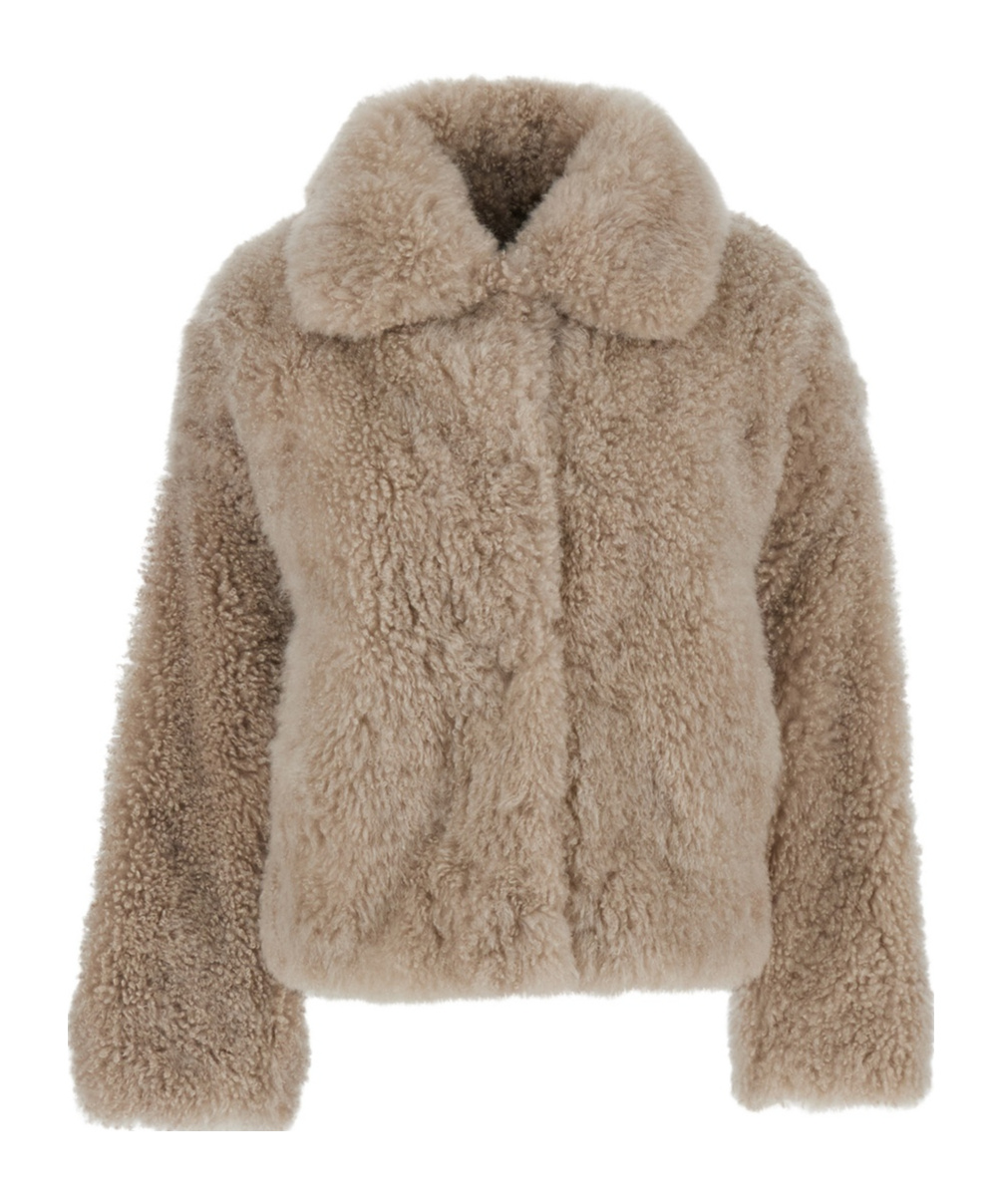 Yves Salomon Beige Fur Jacket With Spread Collar And Front Concealed Closure In Fur Woman In Neutral