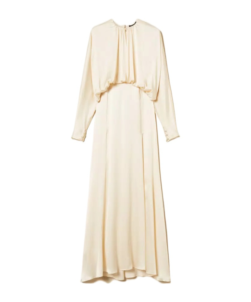 Twinset Gathered-bodice Satin Dress In Neutral