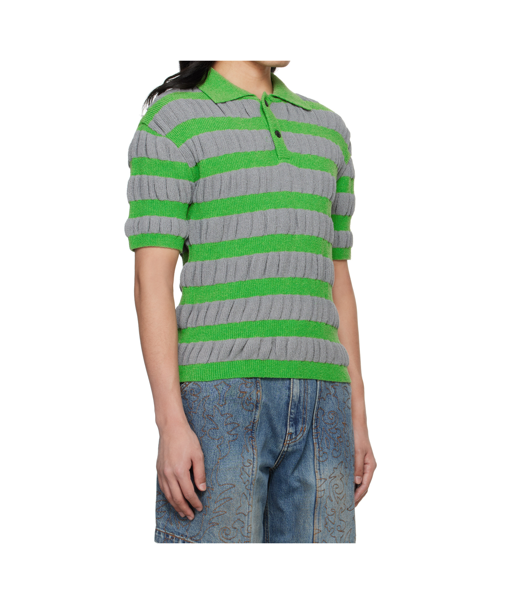 Andersson Bell Bubble Stripe Polo In Gray/green