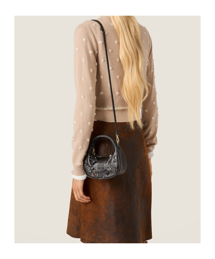 Miu Miu Wander Embroidered Leather Mini-bag In Brown