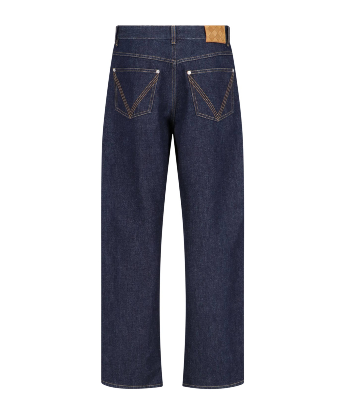Bottega Veneta Mens Brand-patch Contrast-stitching Wide-leg Regular-fit Wool Trousers Indigo In Black