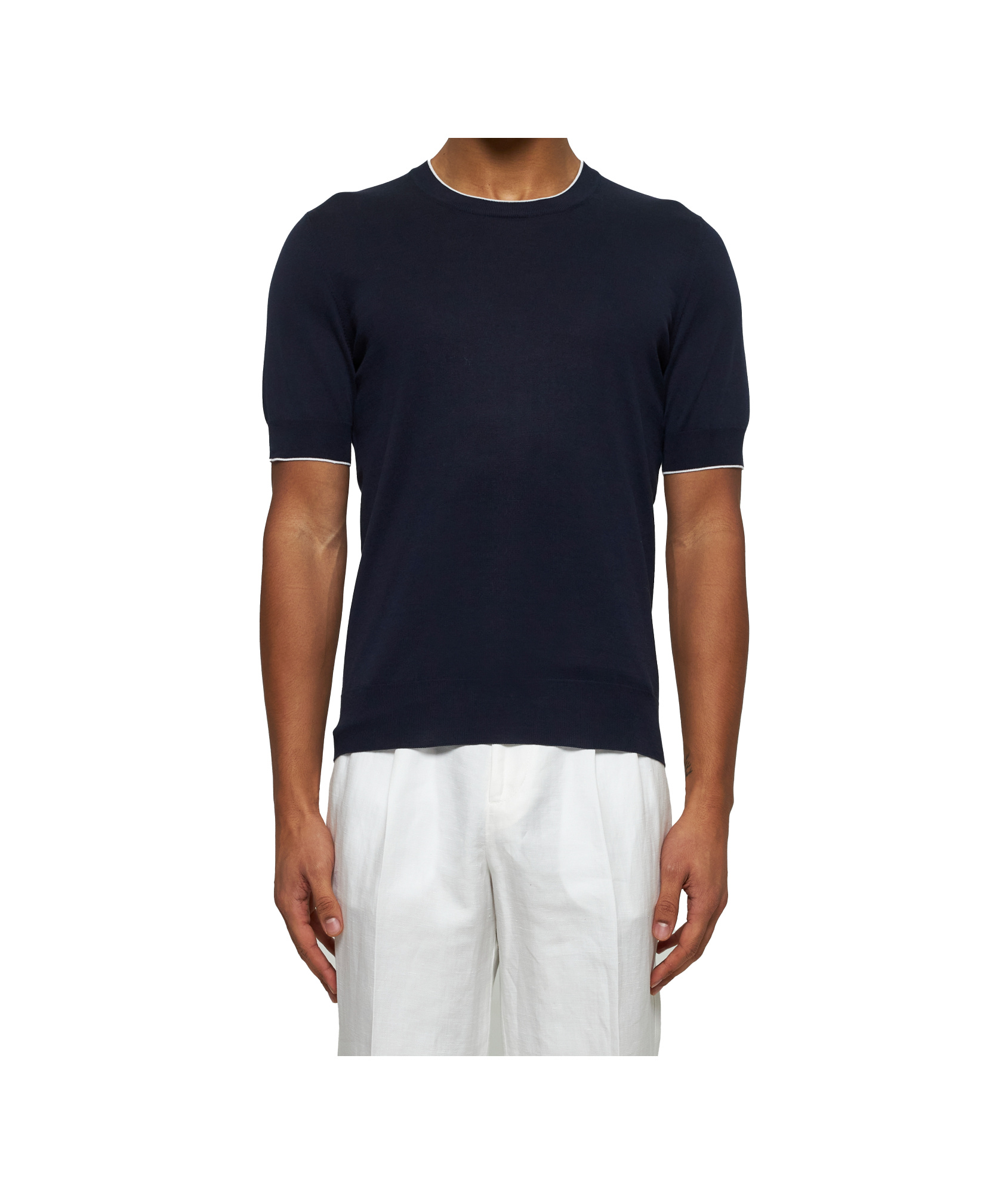 Brunello Cucinelli Blue Cotton Crewneck Sweater In Black