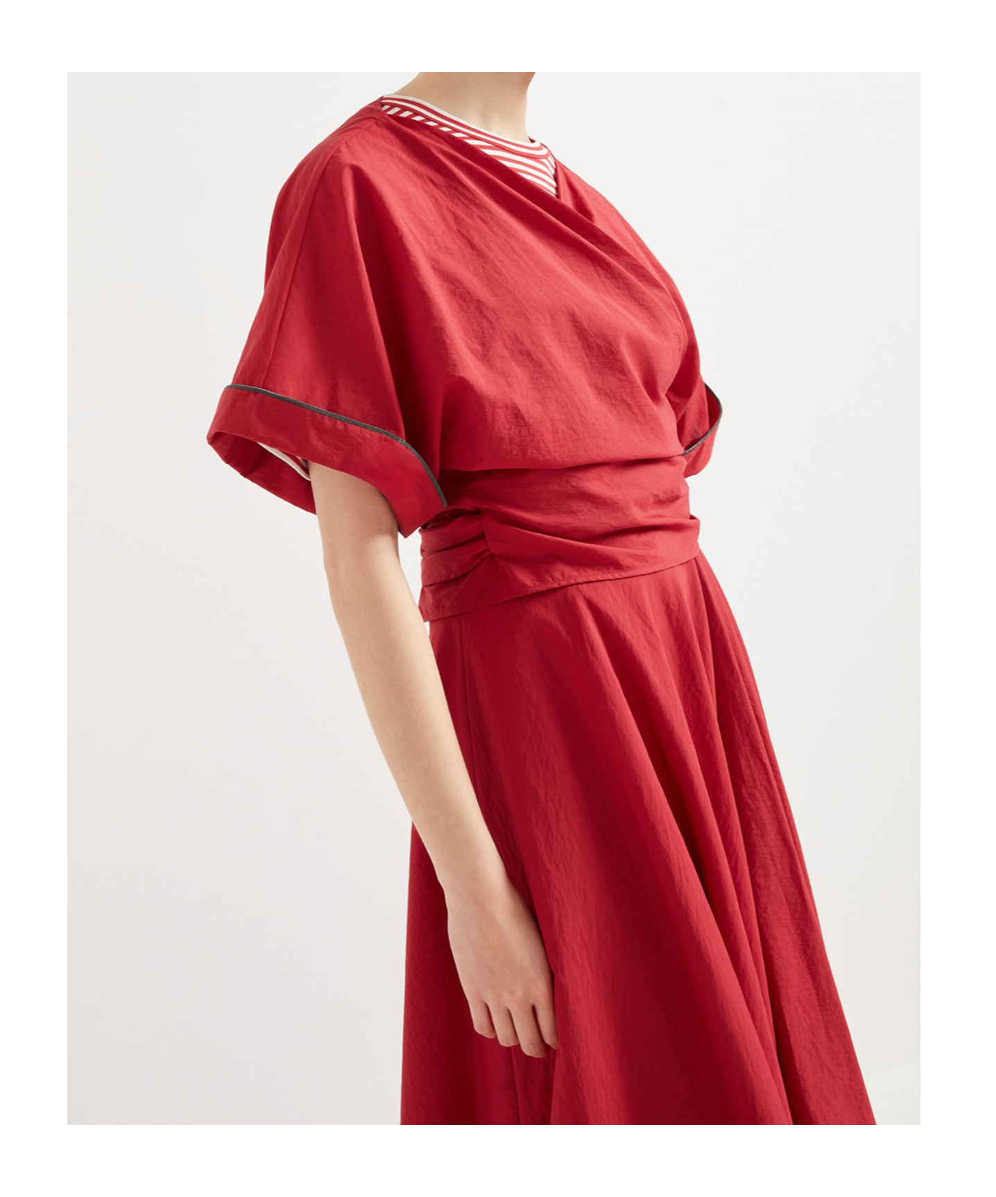 Brunello Cucinelli Cotton Poplin Wrap-over Blouse In Red