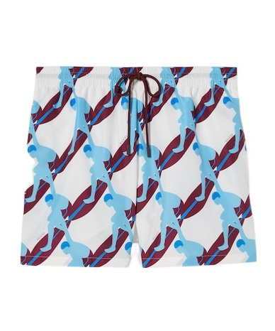 Gucci Nylon Swim Trunk With Surfer Print In White