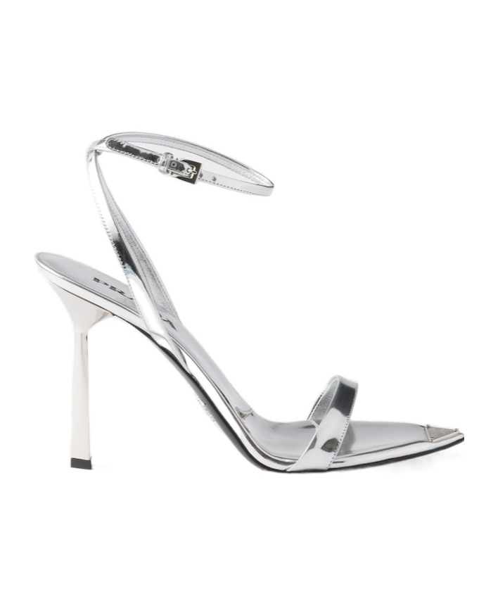 Prada Metallic Leather High-heeled Sandals In Silver