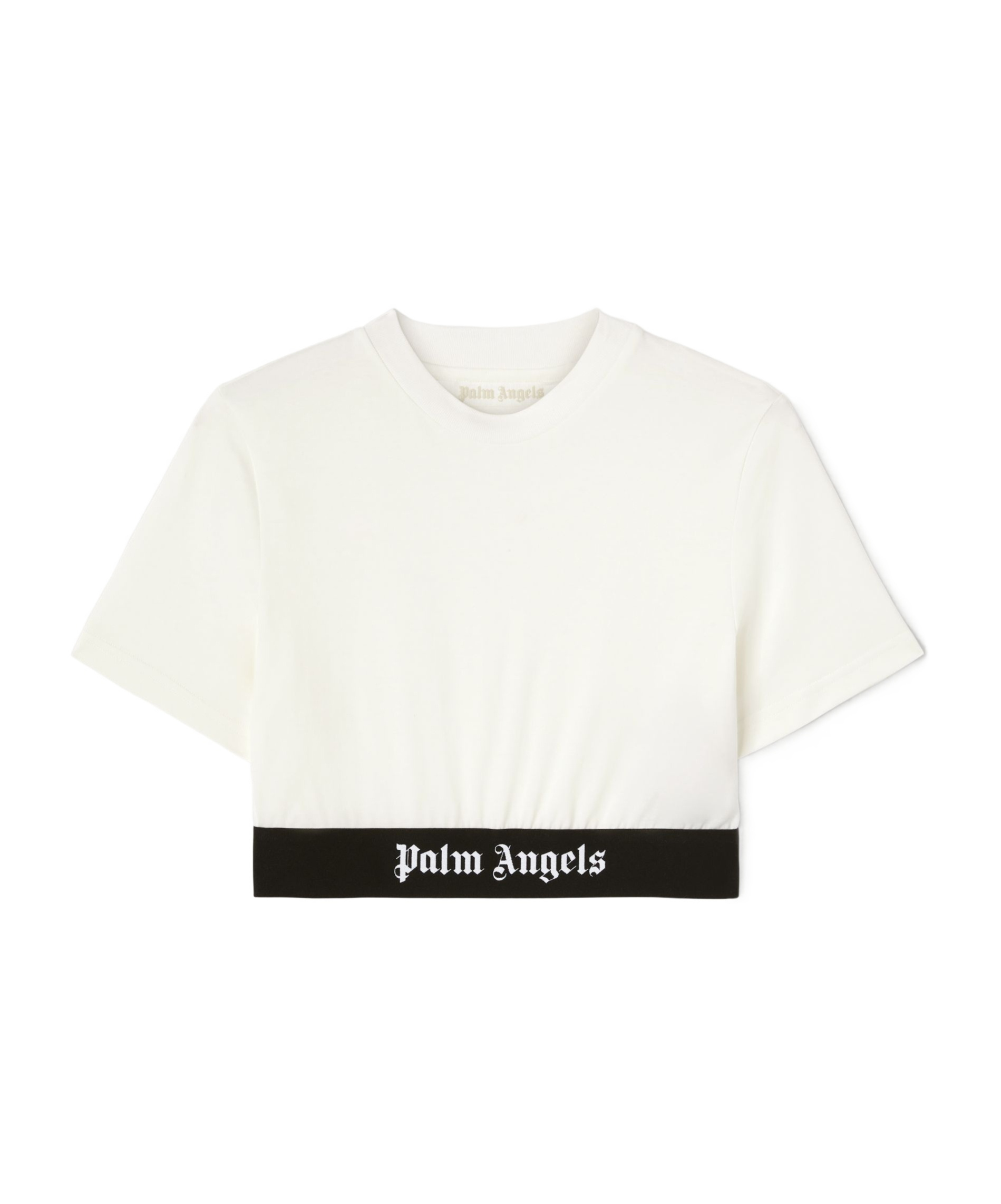 Palm Angels White Cropped T-shirt With Jacquard Logo In Cotton Woman In White