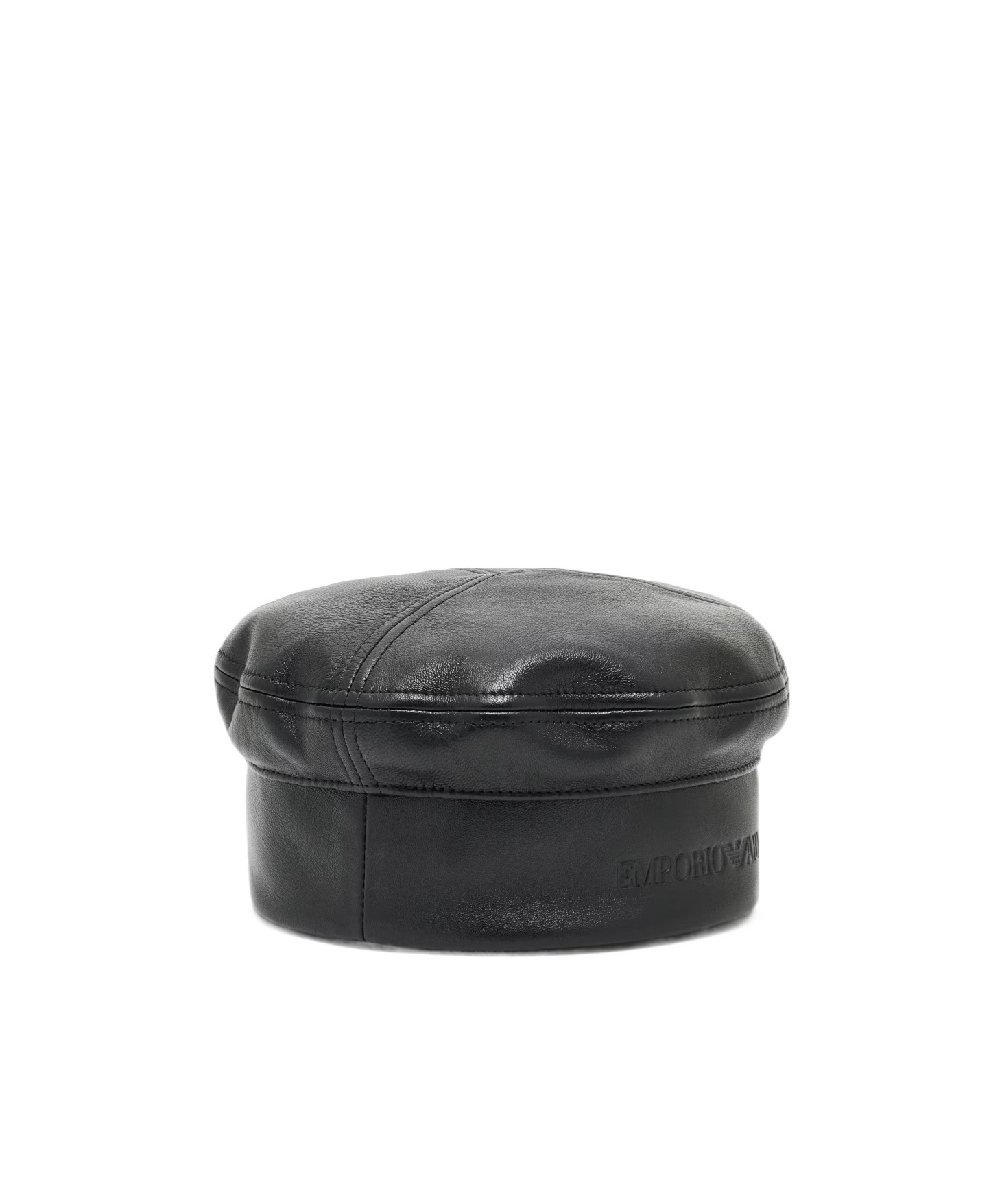 Emporio Armani Leather Panelled Basque Hat With Stitched Panels In Black