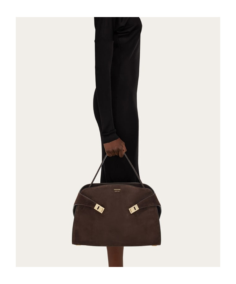 Shop Ferragamo Hug Soft Bicolor Shoulder Bag In Black