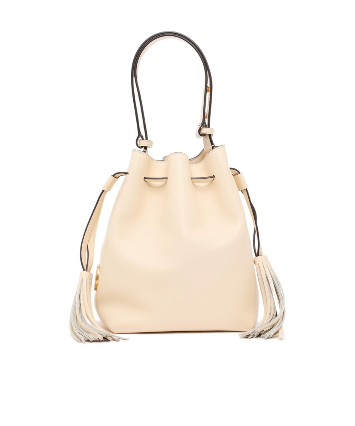 Valentino Leather Bucket Bag With Metal Vlogo Signature In Cream-white