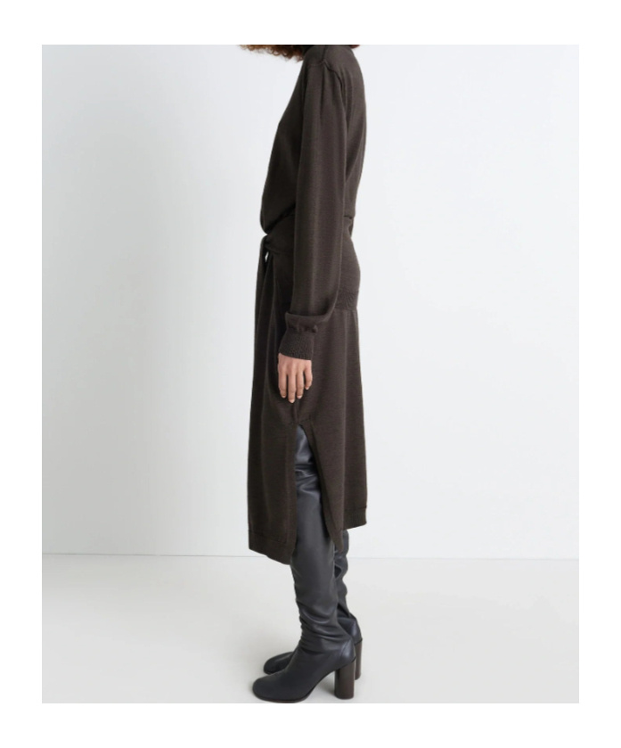 Lemaire Trompe L'oeil Turtleneck Belted Midi Dress In Brown
