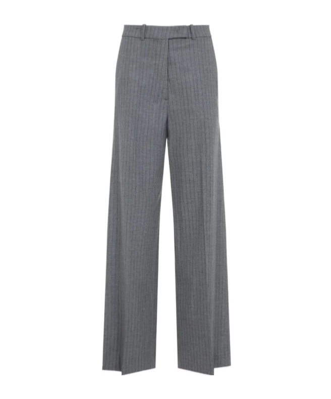 The Frankie Shop Striped Wide Leg Trousers With Belt Loops In Gray