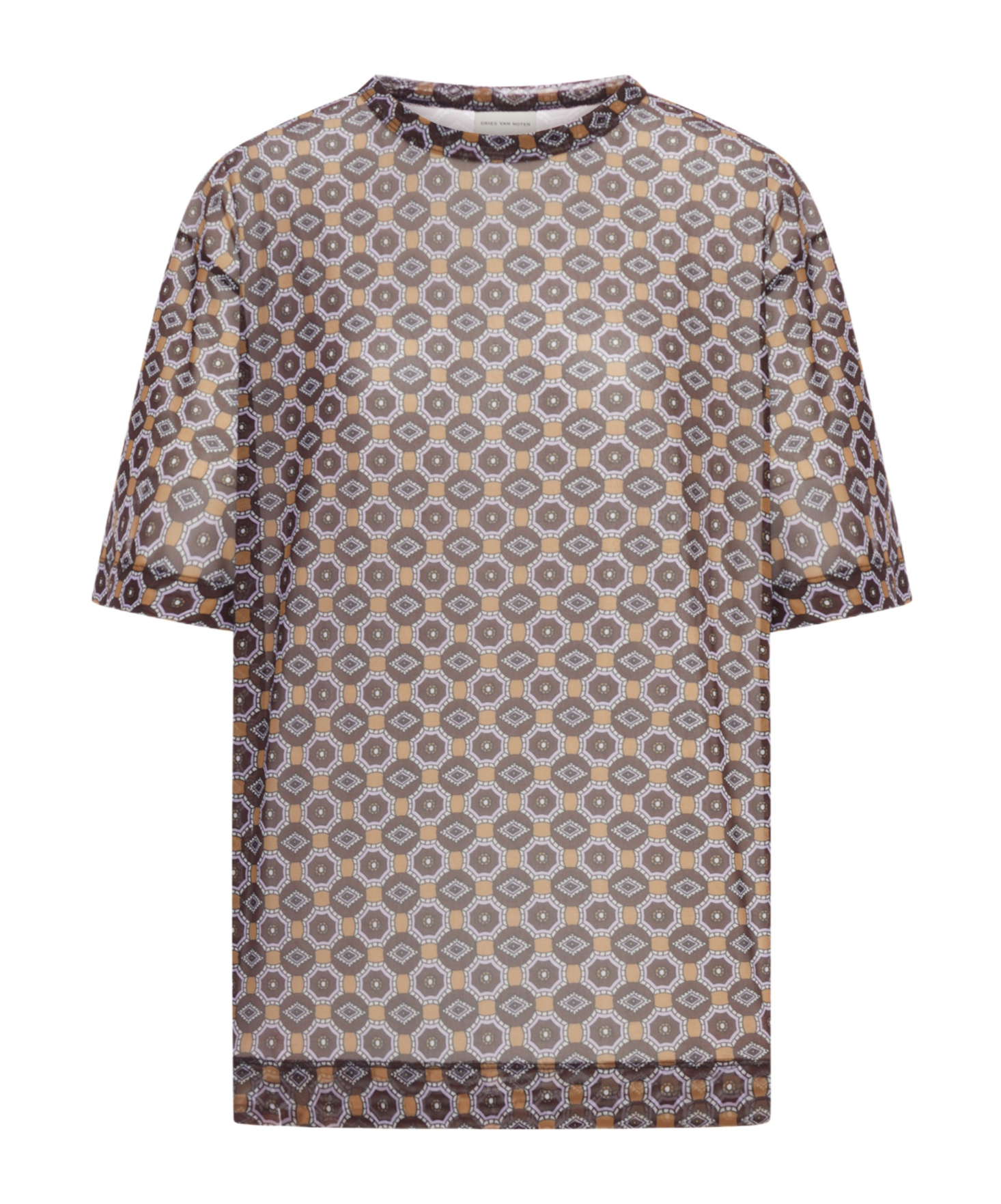 Dries Van Noten Geometric-print Semi-sheer Top In Brown
