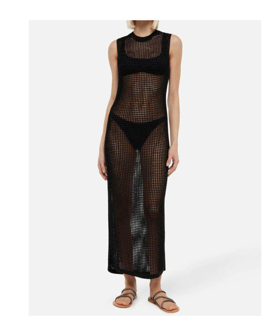 Mc2 Saint Barth Eileen Long Lurex Black Mesh Crochet Dress