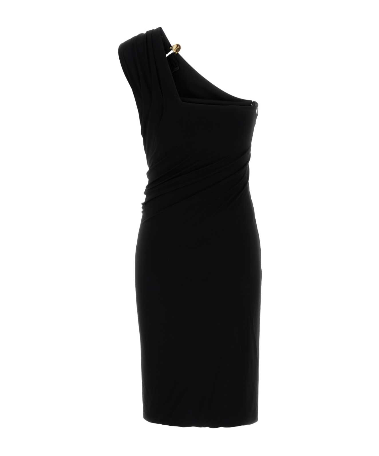 Versace Black Crepe One-shoulder Dress In Black
