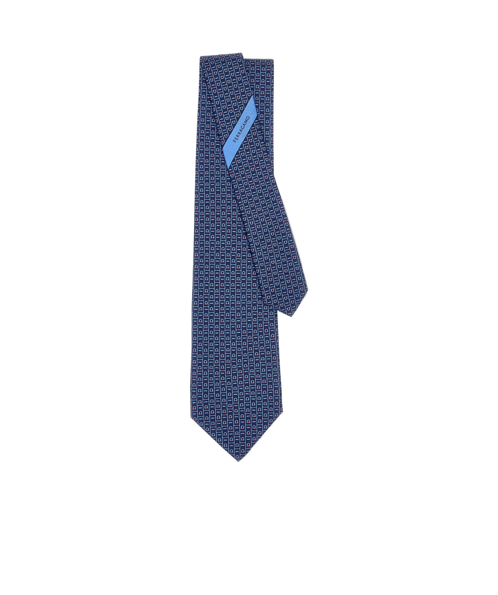 Ferragamo Gancini Monogram Print Silk Tie In Blue