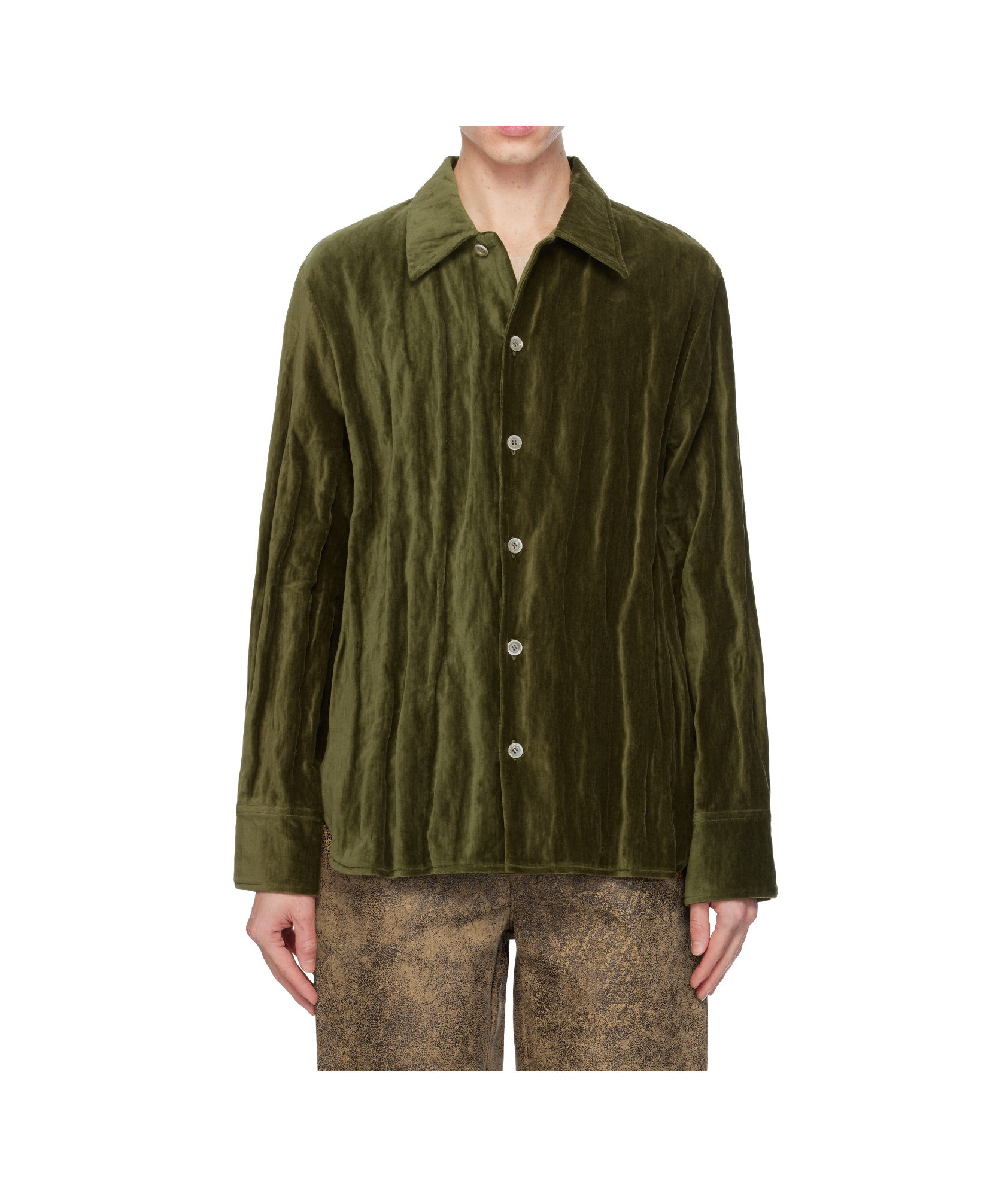 Séfr Ignacio Metallic Cotton-blend Velvet Shirt In Khaki