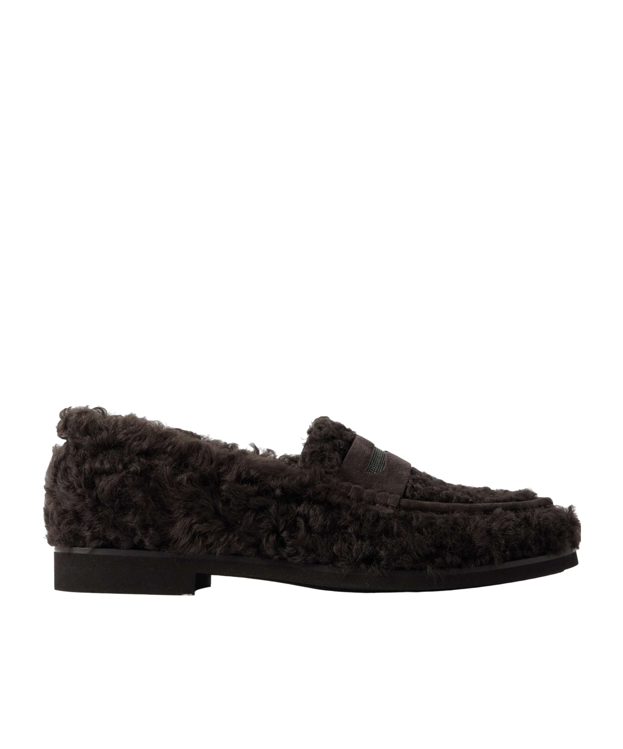Brunello Cucinelli Bead-embellished Suede-trimmed Shearling Loafers In Brown