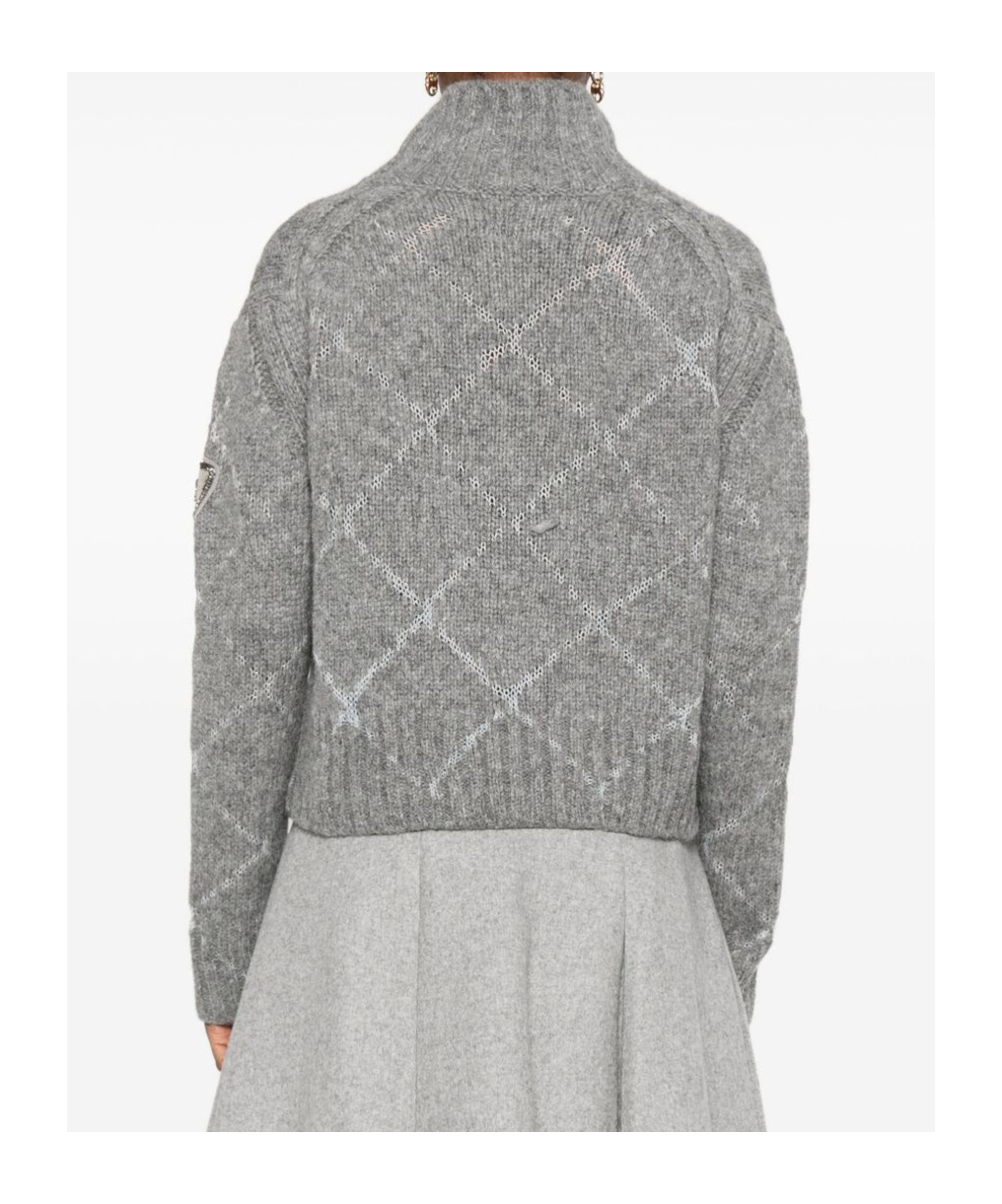Ermanno Scervino High-neck Diamond-pattern Sweater In Gray