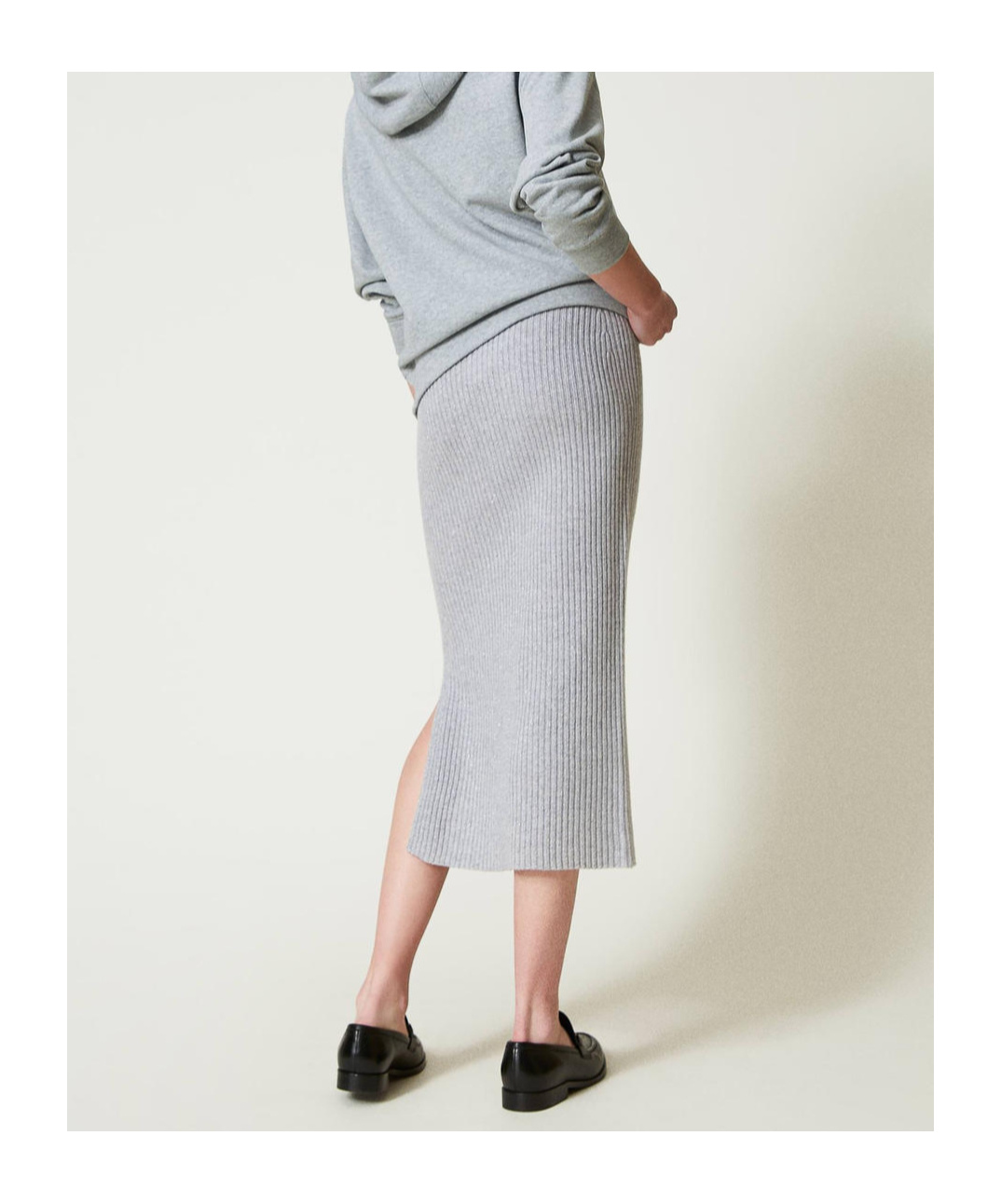 Twinset Lurex Ribbed-knit Skirt In Gray