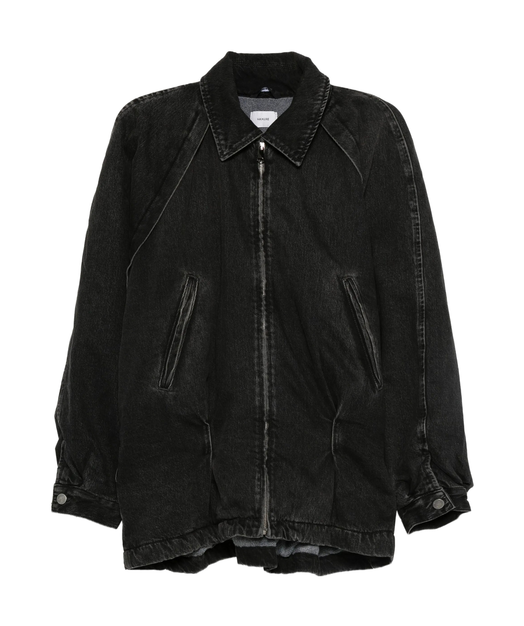Haikure Zippered Long-sleeved Denim Jacket In Black