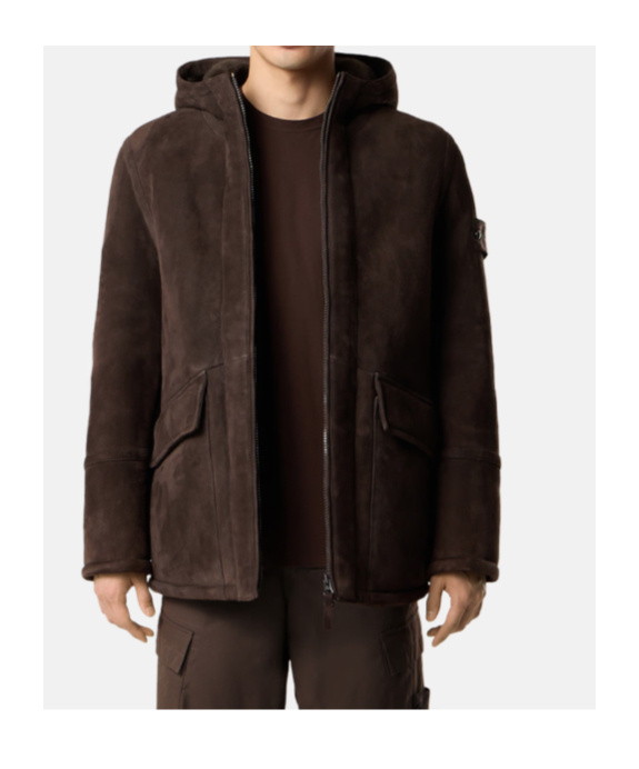 Stone Island Hooded Jacket With Anti-drop And Treated Interior In Brown