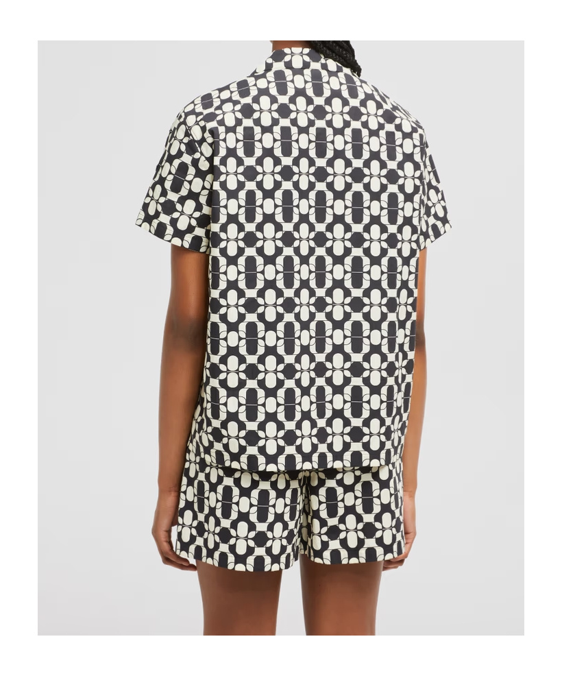 Moncler Chemise À Manches Courtes En Coton À Imprimé Géométrique In Black