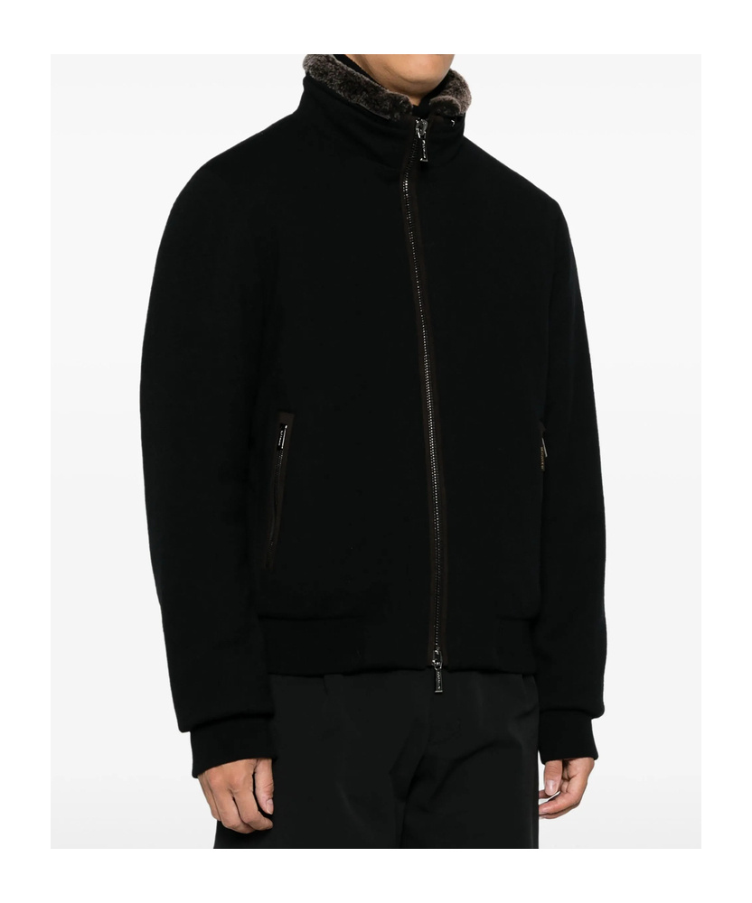 Moorer Bellati Zip Up Jacket With Detachable Collar In Black
