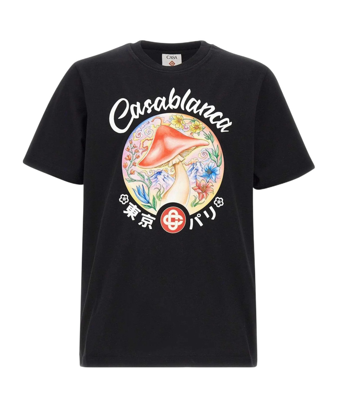 Casablanca Black Crewneck T-shirt With Logo On The Front In Animal Print