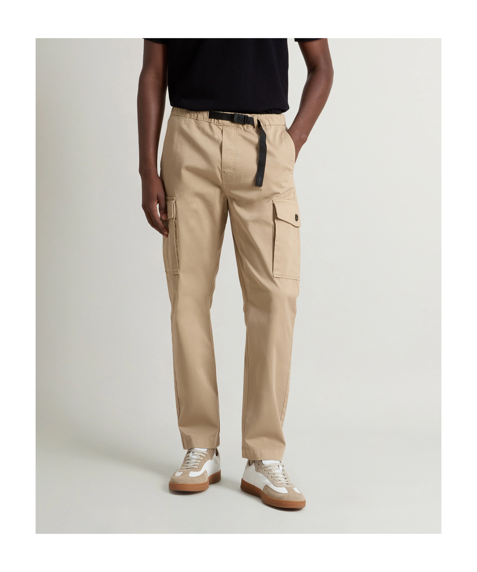 Woolrich Garment-dyed Cargo Pants With Belt In White Pepper