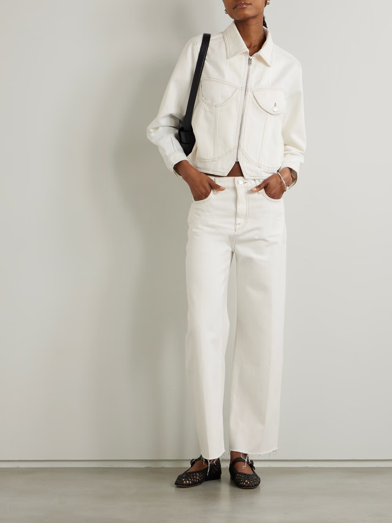 Frame Relaxed Wide Leg Utility Jeans In White