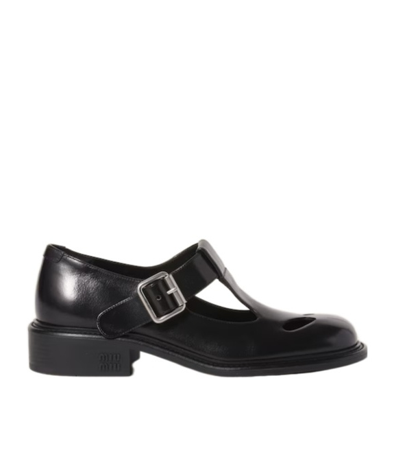 Miu Miu 30mm Leather T-bar Shoes In Black