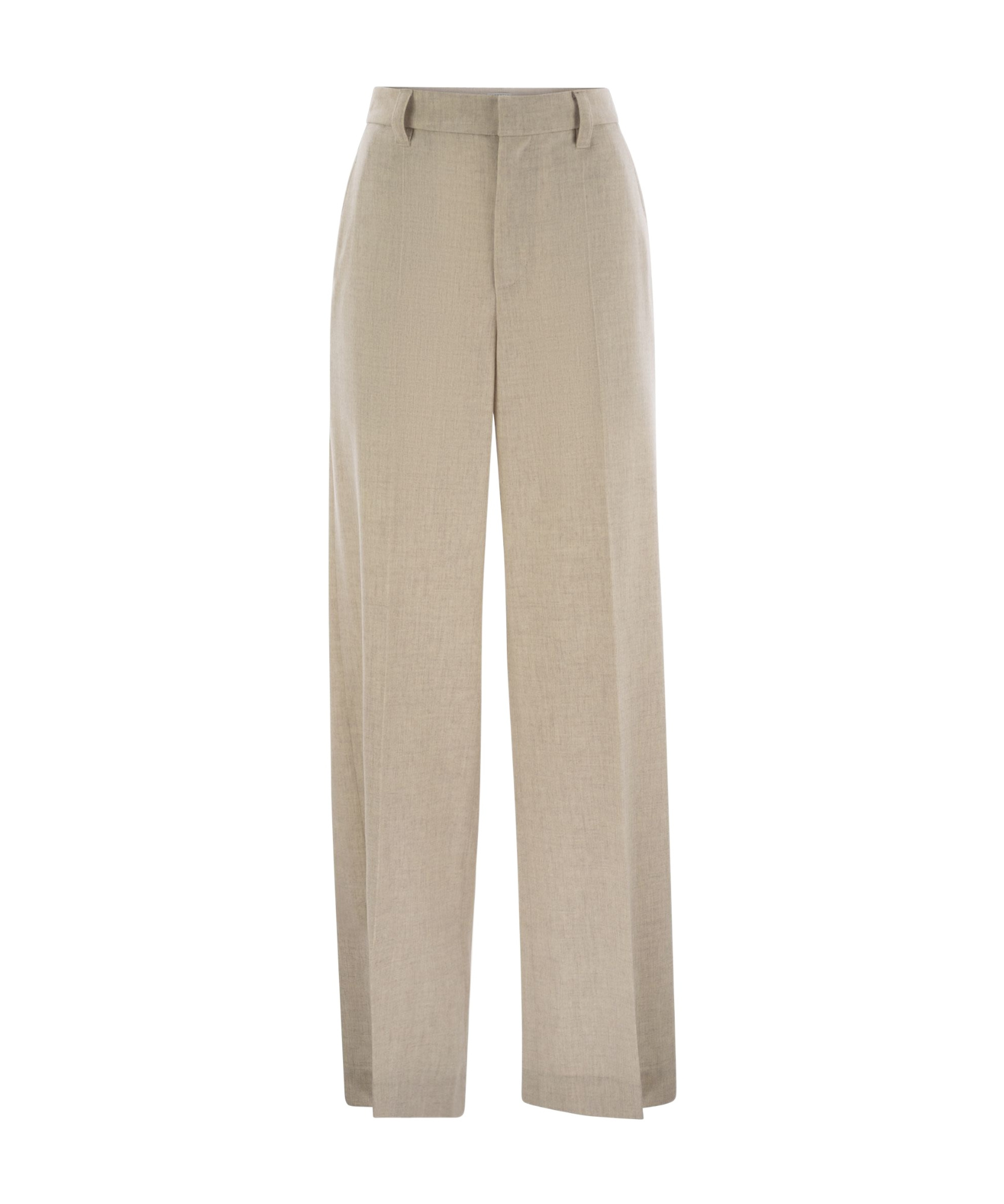 Brunello Cucinelli Women's Wide High-waisted Wool And Cashmere Trousers With Necklace In Nude