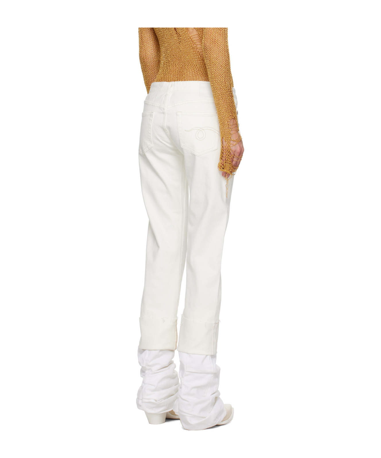 R13 White Cuffed Boy Jeans In White