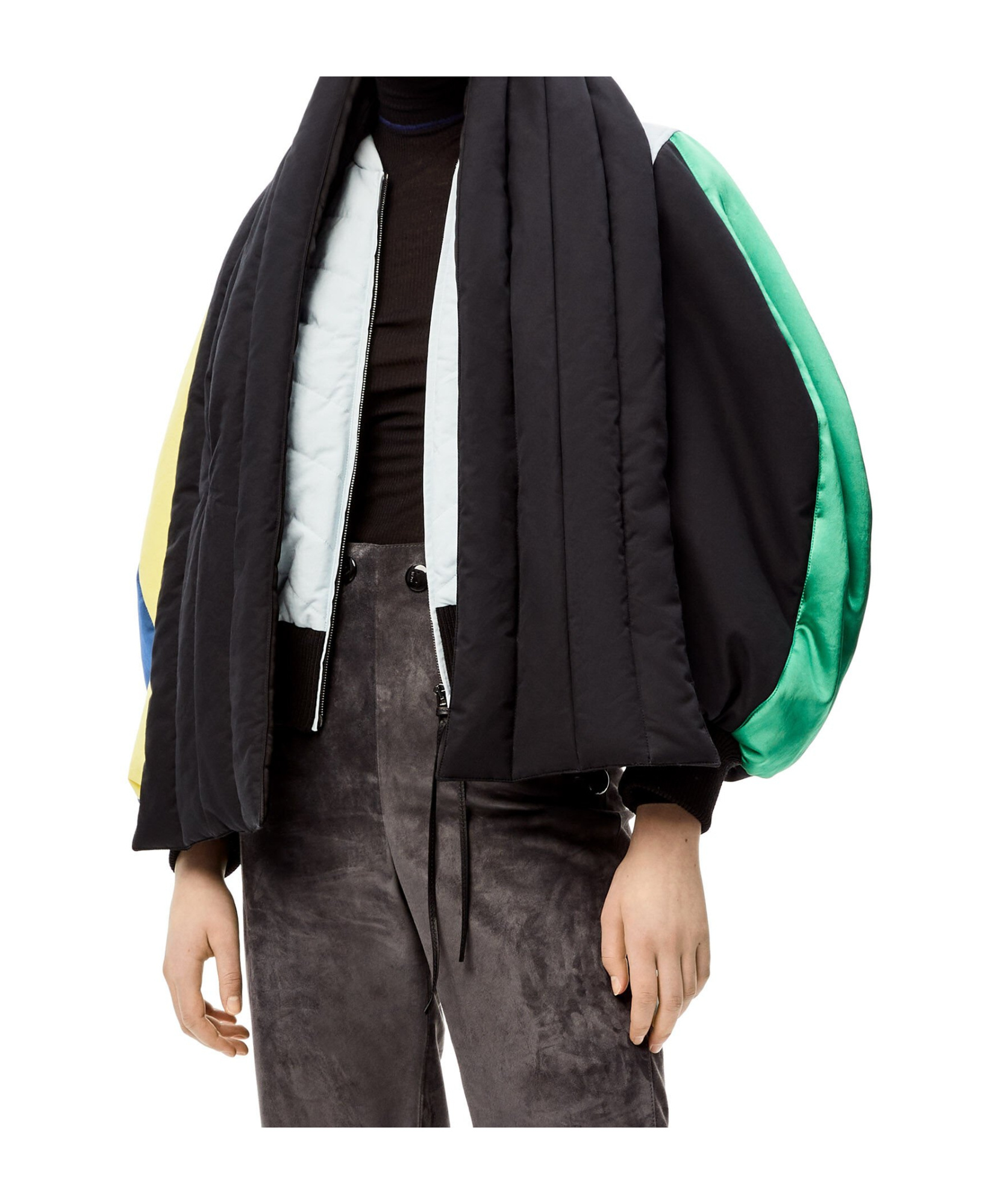 Loewe Collarless Quilted Short Casual Jacket With Round Sleeves In Black