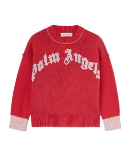 Palm Angels Logo Intarsia Sweater In Red
