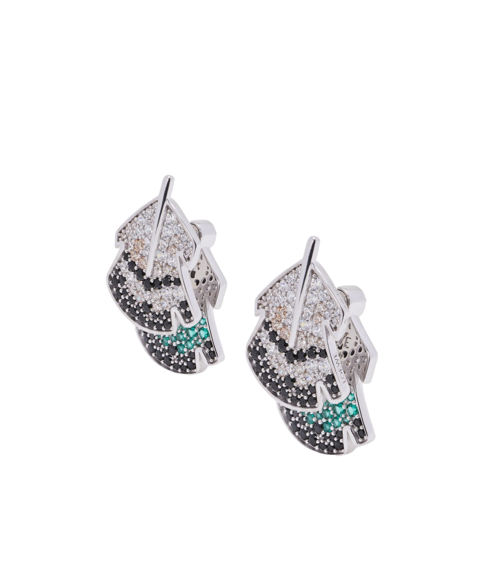 Loewe Feather Earrings In Sterling Silver And Crystals For Woman In White