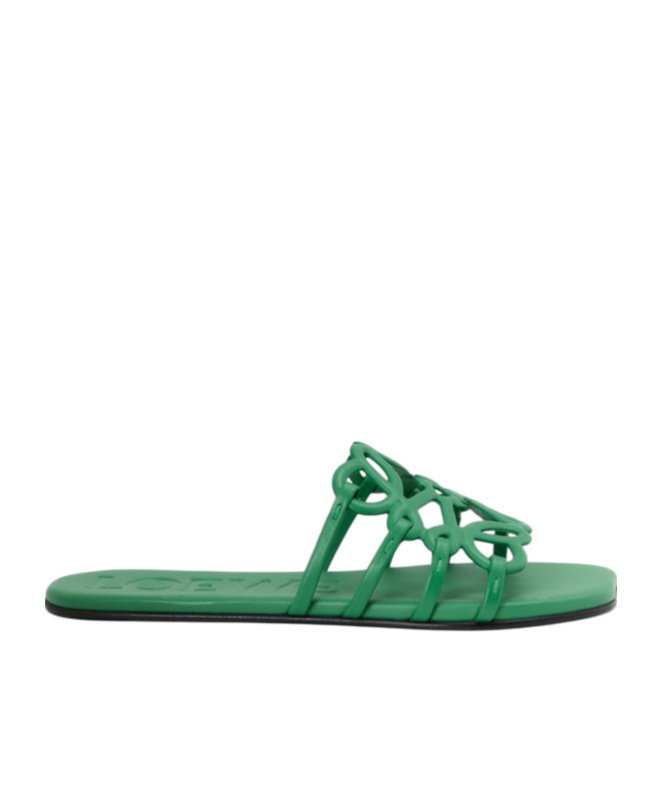 Loewe Petal Anagram Leather Flat Sandals In Green