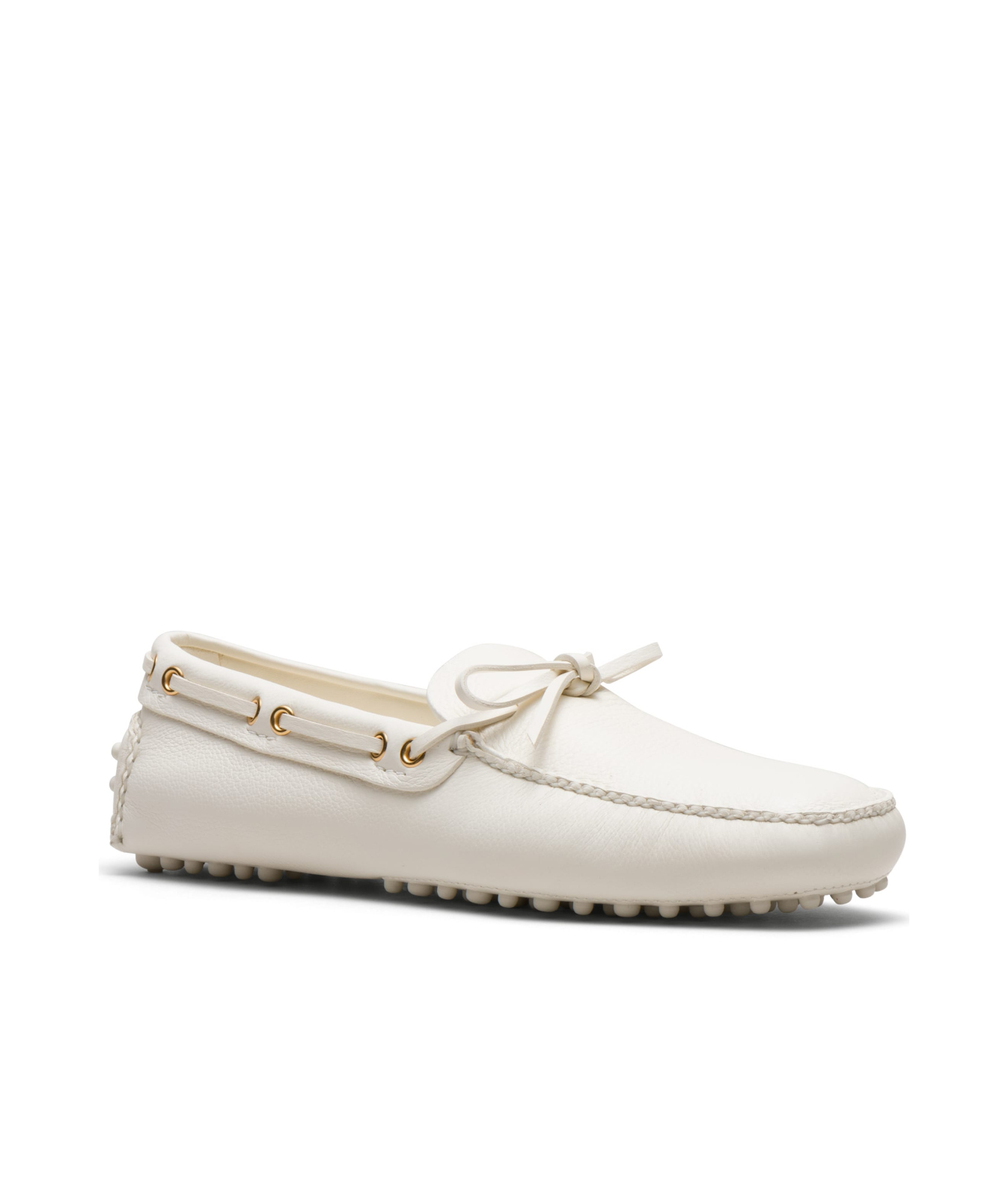 Car Shoe Lace-up Leather Boat Shoes In White